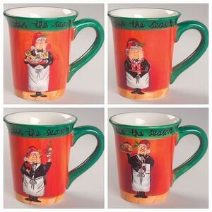 💜Fat Chef Green "Tis the Season" Holiday Mug Set of 4